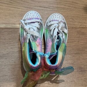 Skechers Kids Rainbow Shimmer High-Top Sneakers with Bow Accents
